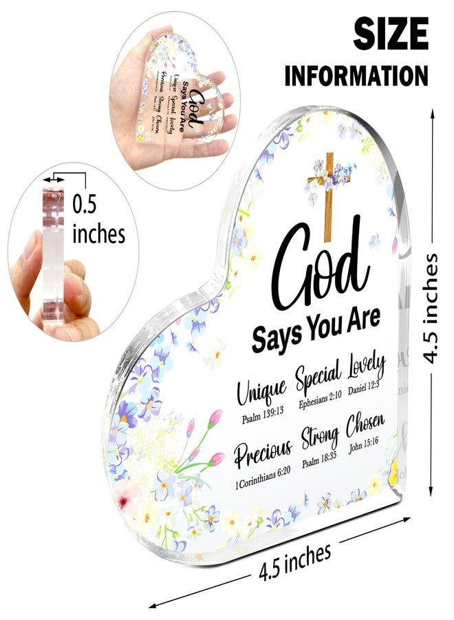 Littlefa Christian Gifts for Women Girls,Religious Spiritual Gifts for Female Coworker Friends,God Says You Are Sign,Cross Acrylic Heart Plaque Decorative Signs - Image 2